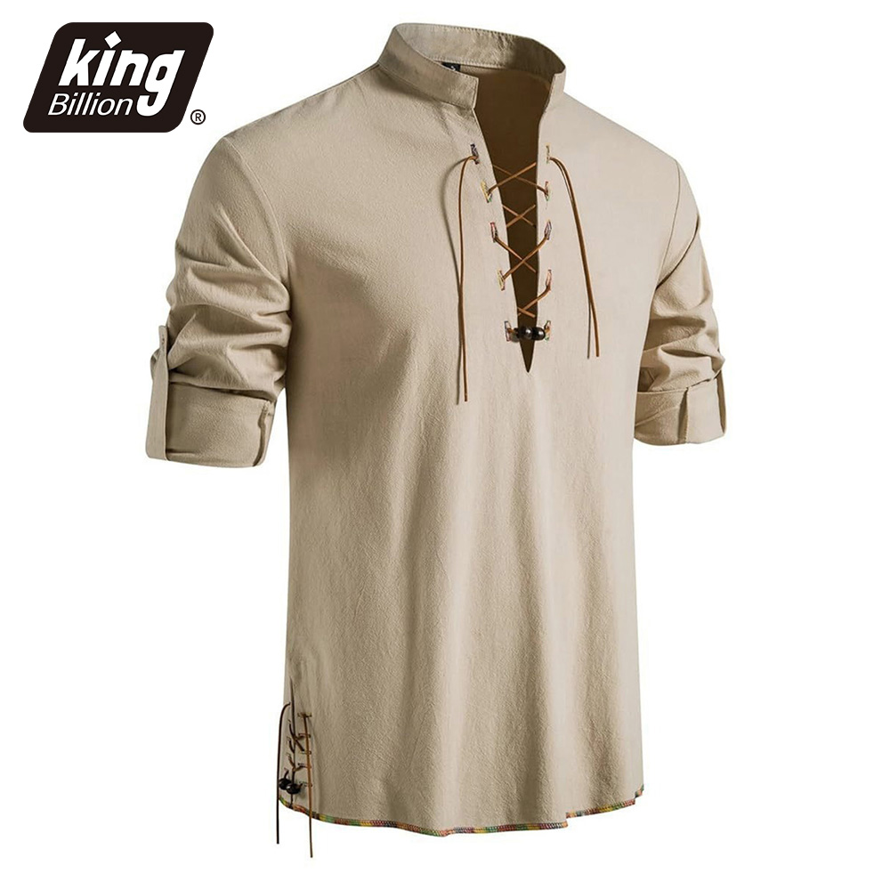 Medieval Gothic Lace Up Pirate Shirt - Men's Henley Neck Medieval Shirt Retro