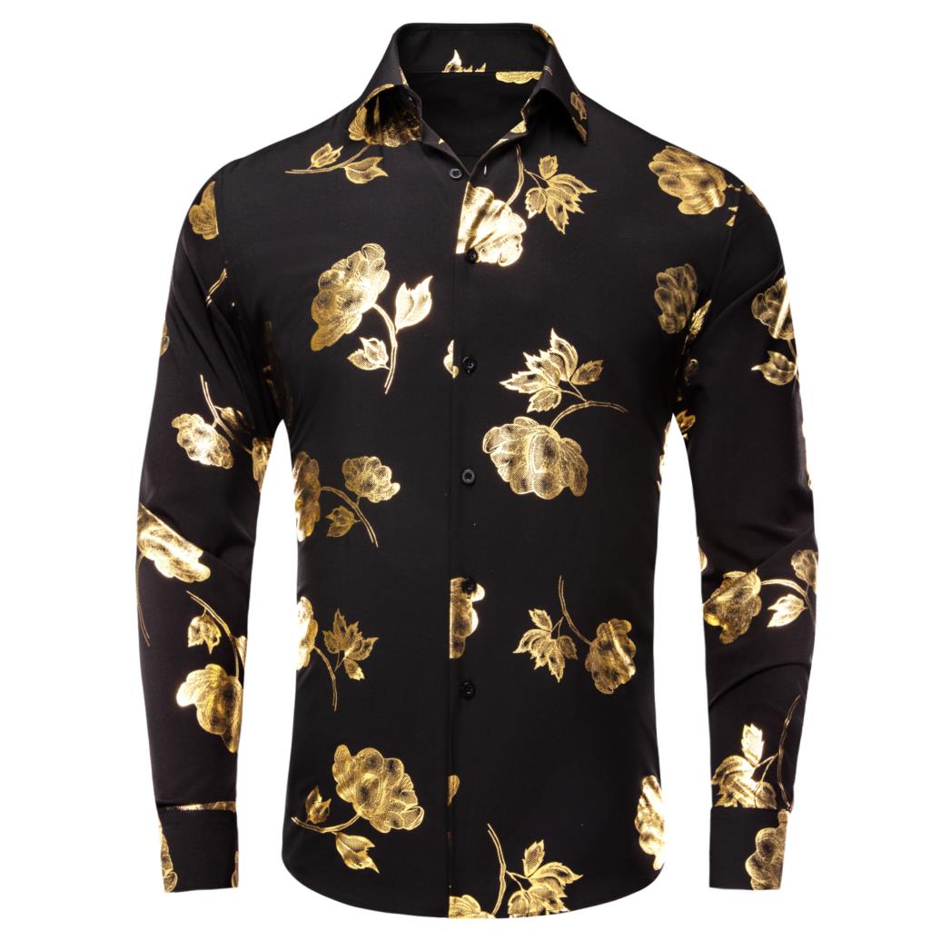 Hi-Tie Black Gold Silk Mens Sh - Mens Satin Silk Dress Shirt review and price