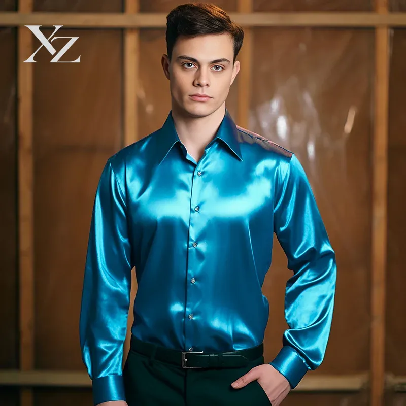 Men's Satin Silk-Like Shiny Sm - Mens Satin Silk Dress Shirt review and price
