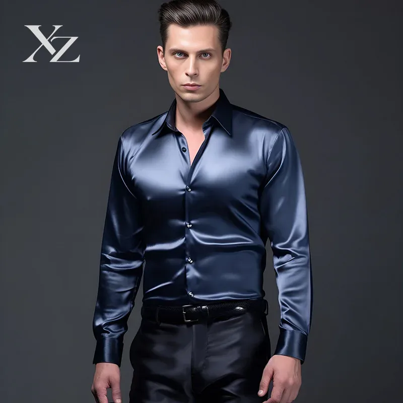 Men's Satin Silk-Like Shiny Sm - Mens Satin Silk Dress Shirt review and price