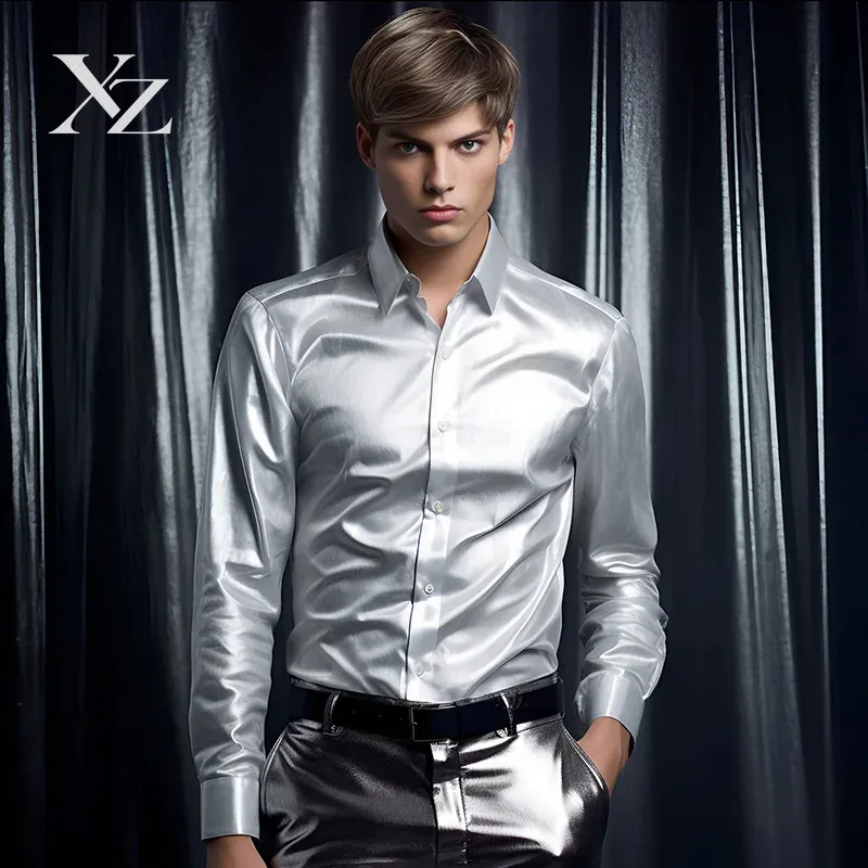 Men's Satin Silk-Like Shiny Sm - Mens Satin Silk Dress Shirt review and price