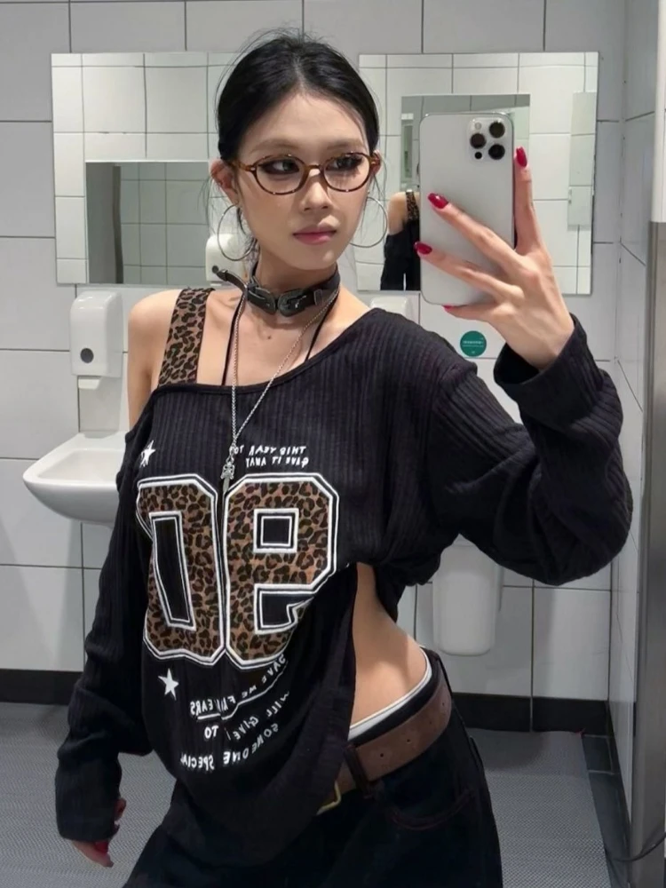 Y2K Patchwork Leopard Print T- - Shirts review and price