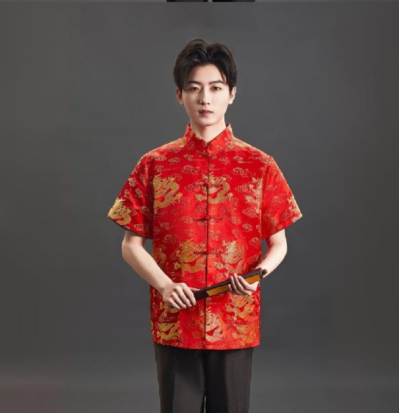 New Chinese Style Embroidery S - Mens Satin Silk Dress Shirt review and price
